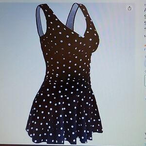 Aontus black white polka dot 1pc swimsuit/dress tummy control plus size XXXL NEW